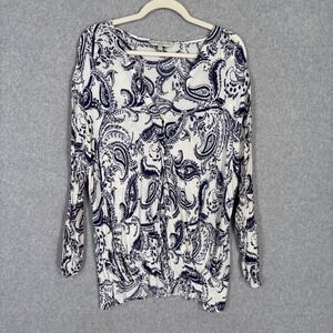 Gauze Crinkle Tunic Top Size 20‎ Navy Cream Paisley Wrap Feminine Boho Coastal